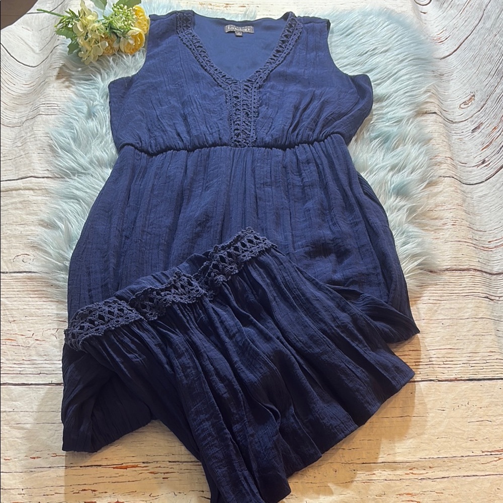 Luxology Navy Crochet Sleeveless Maxi Dress sz 8